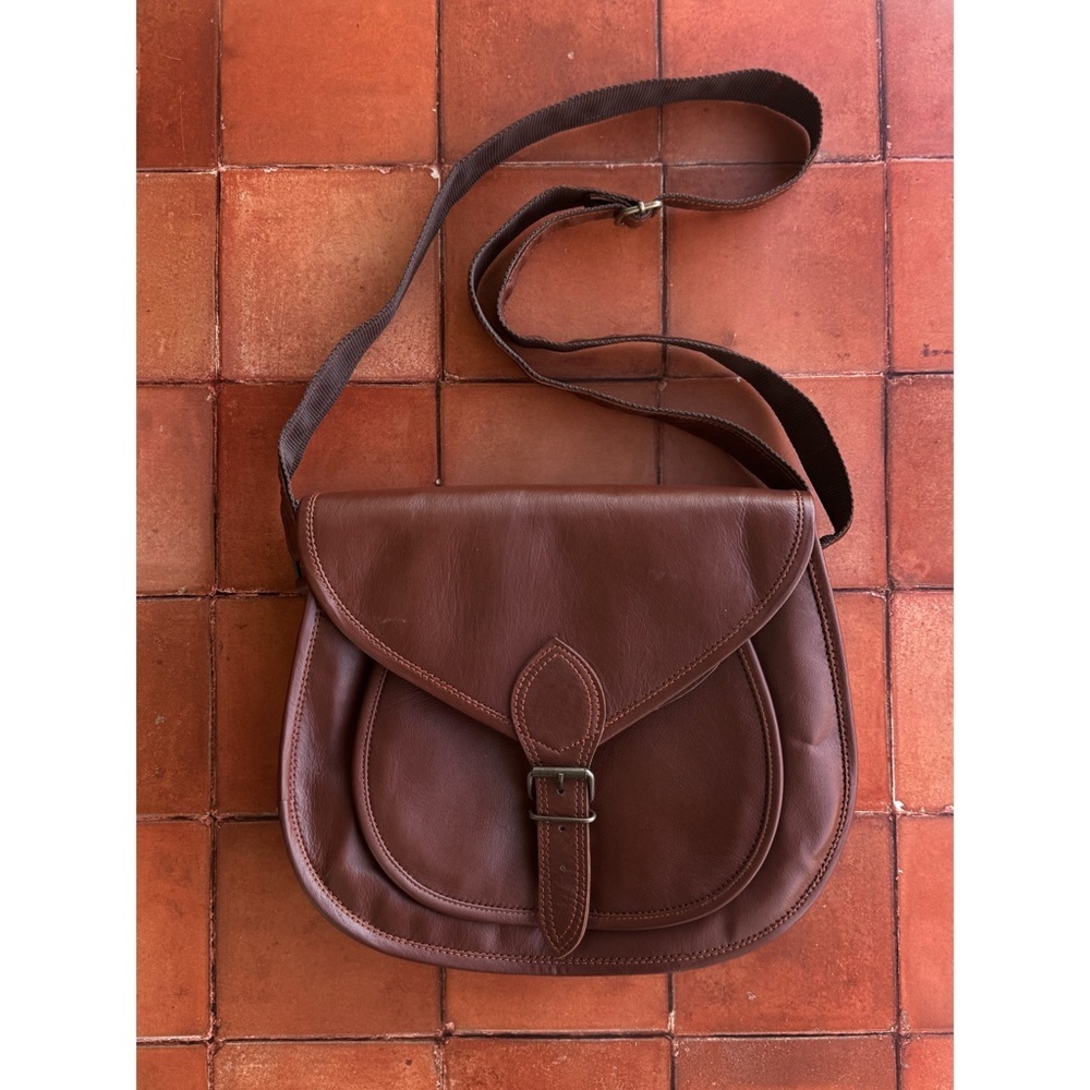 Rustic Town Brown Leather Crossbody Satchel Bag Renaissance Faire 13x11” NWOT